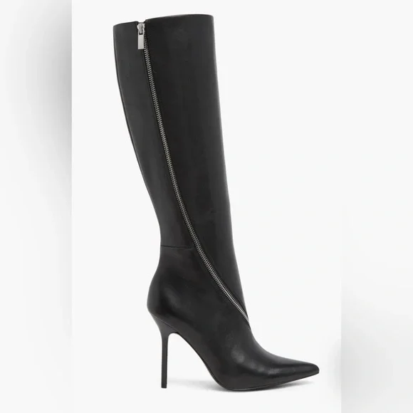 REISS | Hoxton Knee High Boot With Zippers Black Leather Size 39 NEW In Box - Picture 4 of 10
